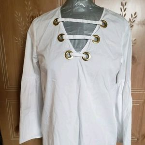 NWOT Michael Kors Eylet Peasant Top L